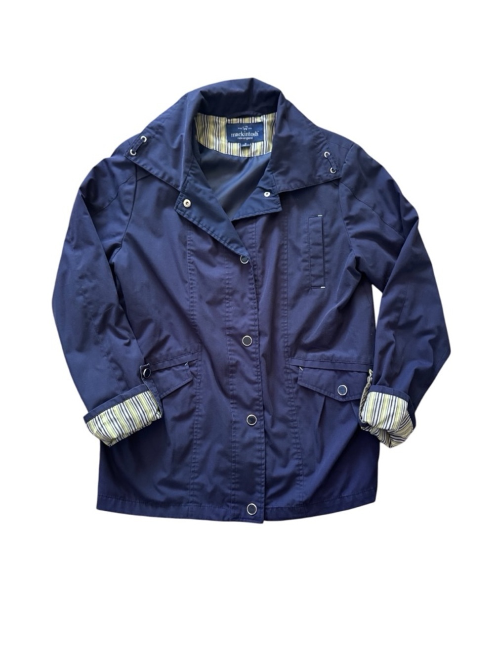Mackintosh New England Jacket Womens Medium Navy Lightweight Coat Striped Cuff